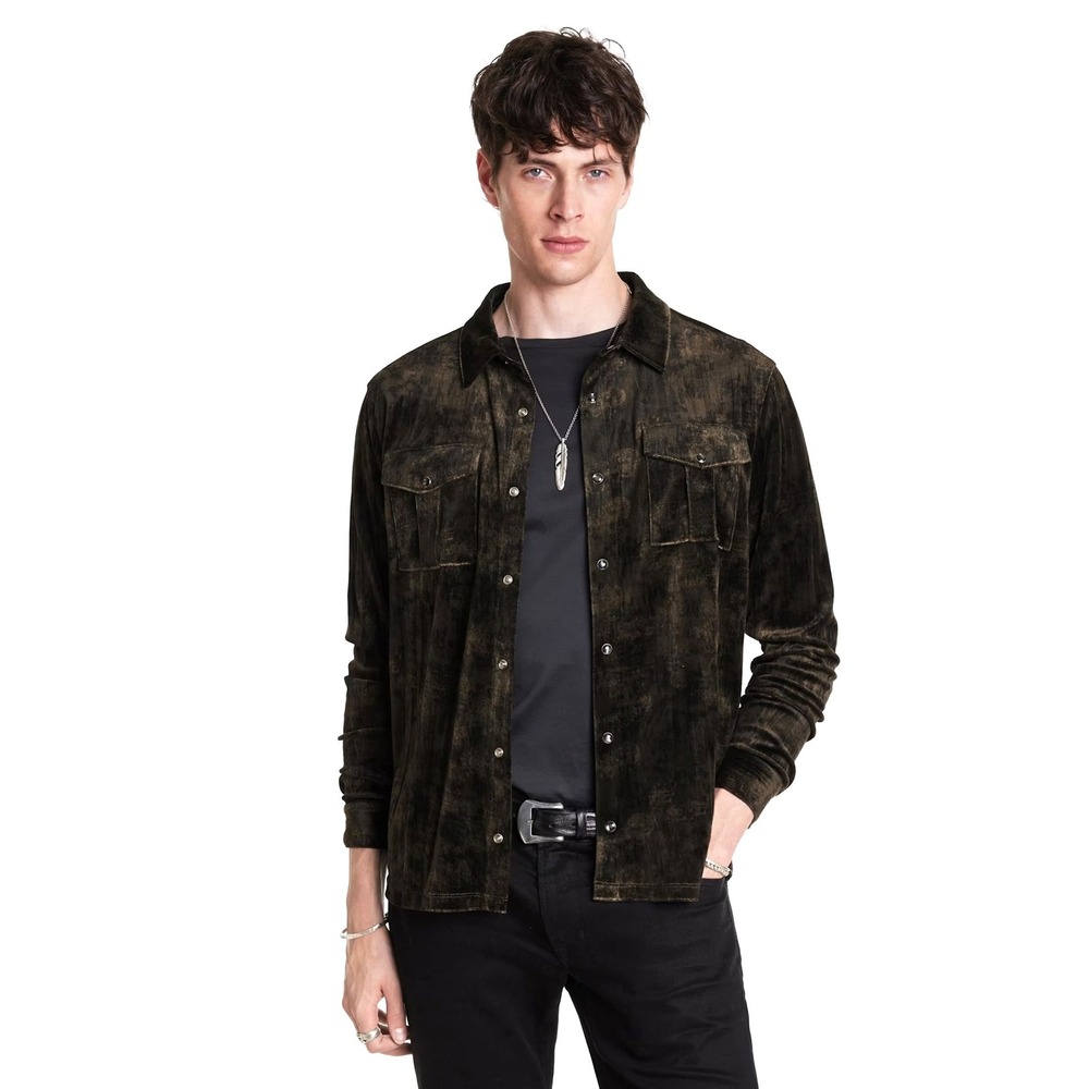 John Varvatos Mens Ferentino Shirt Size XL Charc Brown Velvet Button Front Shirt